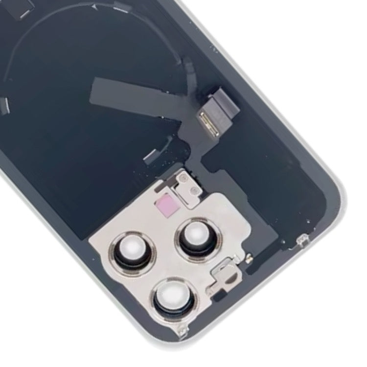 Pour iPhone 15 Pro Couvercle arrière de batterie en verre avec support de flash + module de chargement sans fil avec logo