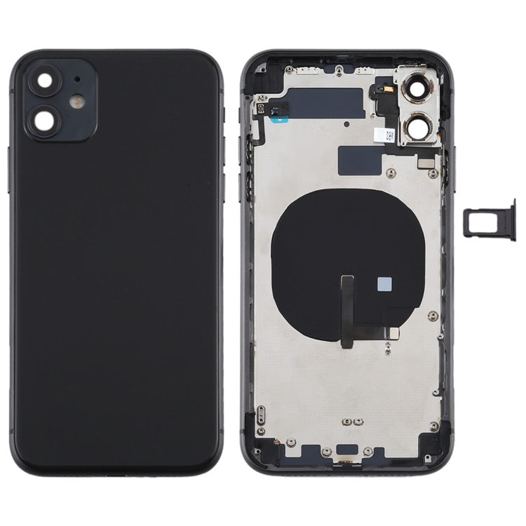 Châssis arrière de la batterie (avec touches latérales et plateau de carte et câble d'alimentation + volume flexible et module de charge sans fil) pour iPhone 11 (noir)