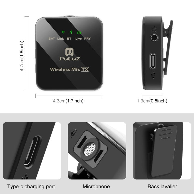 PULUZ Microphone cravate sans fil PULUZ pour iPhone / iPad, récepteur 8 broches (noir)
