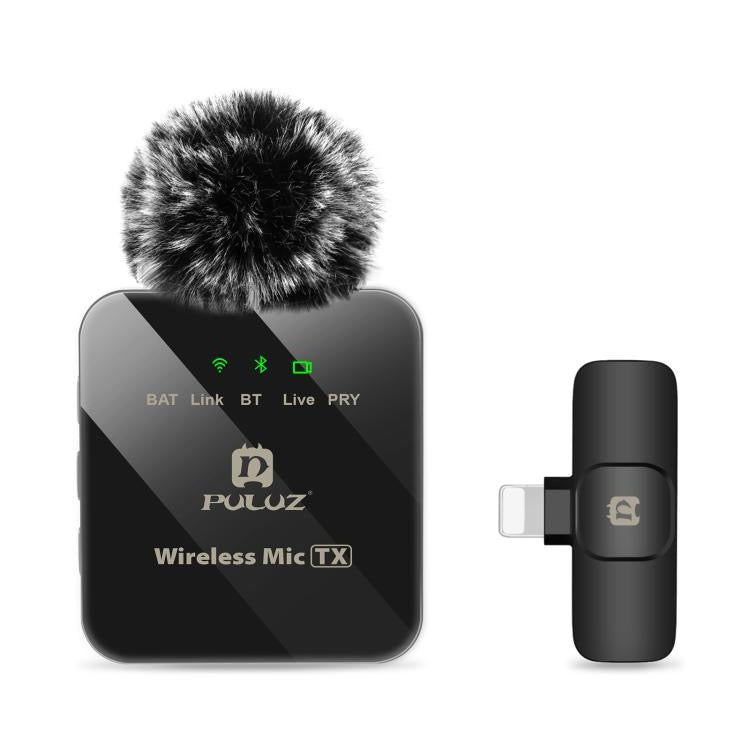 PULUZ Microphone cravate sans fil PULUZ pour iPhone / iPad, récepteur 8 broches (noir)