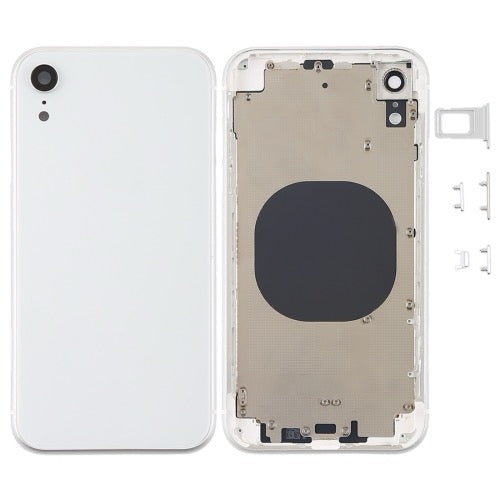 Couvercle du boîtier arrière avec objectif de la caméra, plateau de la carte SIM et touches latérales pour iPhone XR (blanc) avec logo