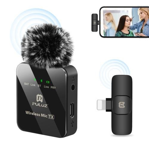 PULUZ Microphone cravate sans fil PULUZ pour iPhone / iPad, récepteur 8 broches (noir)