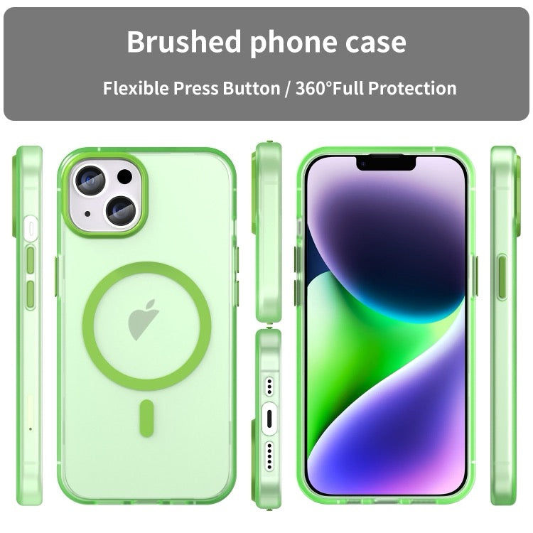 Pour iPhone 16 MagSafe givré translucide TPU + PC coque de téléphone à couverture complète (Vert)
