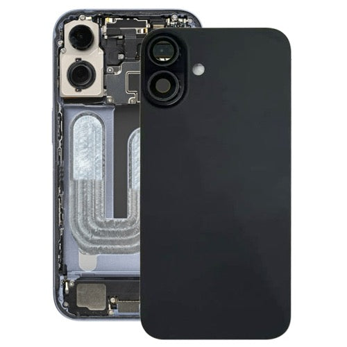 Pour iPhone 16 Plus Cache arrière de batterie avec cache d'objectif d'appareil photo (noir) avec logo