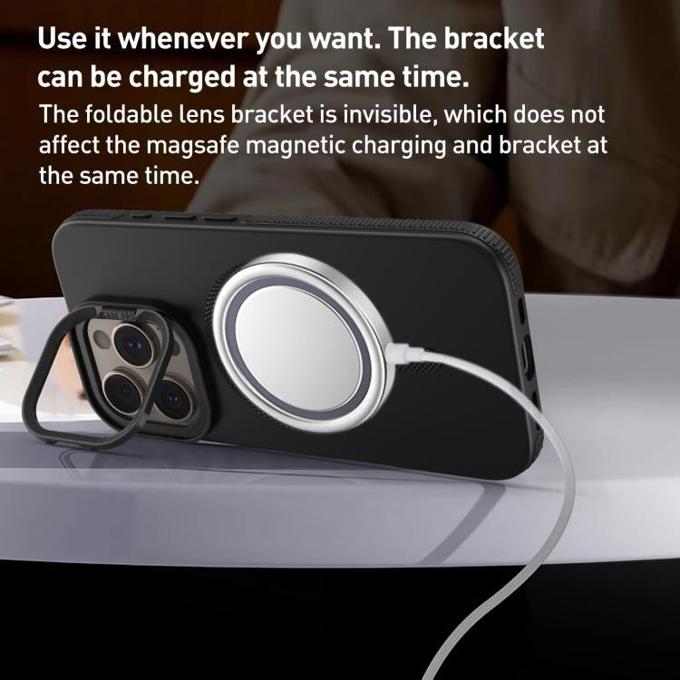 Étui MagSafe pour iPhone 16, texture diamant, avec support d'objectif (gris)