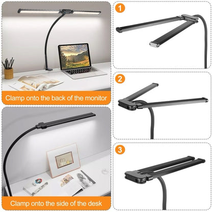 OPULUZ Lampe de bureau à double tête avec tube à col de cygne PULUZ (noir)