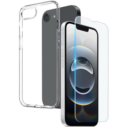 Pour IPhone 16e 2 en 1 TPU Téléphone Coque Protecteur d'écran Film en verre trempé (Transparent)