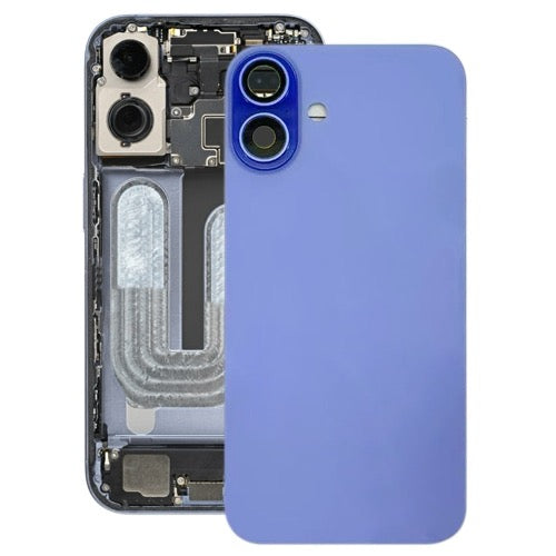 Pour iPhone 16 Plus Cache arrière de batterie avec cache d'objectif d'appareil photo (bleu) avec logo