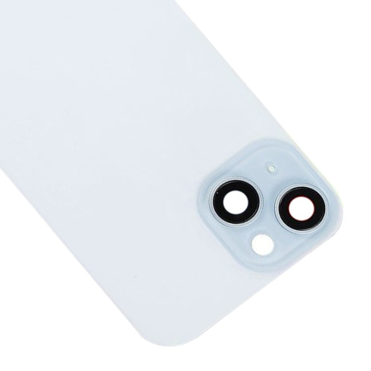 Pour iPhone 15 Couvercle arrière de batterie en verre avec support de flash + module de chargement sans fil (bleu) avec logo