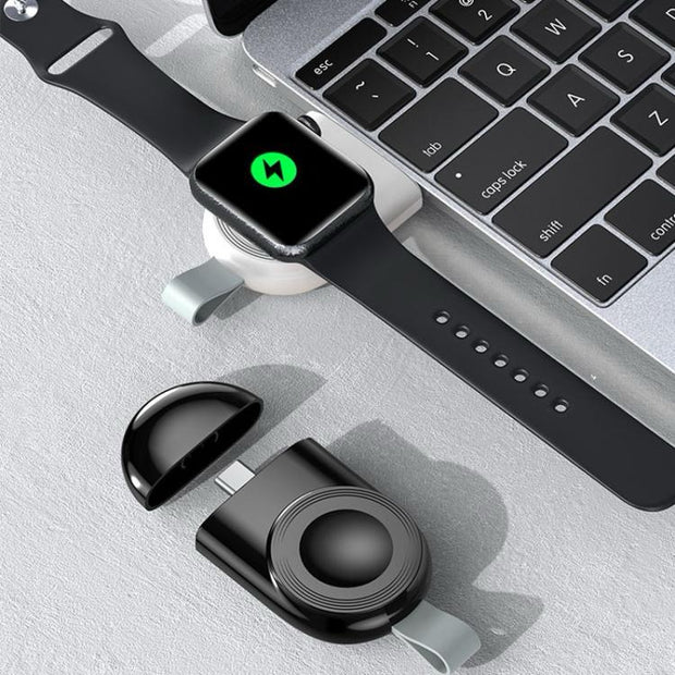 Chargeur sans fil magnétique portable pour Apple Watch 1/2/3/4/5/6/7/8/9/10/SE, chargeur sans fil intelligent de type C (blanc)