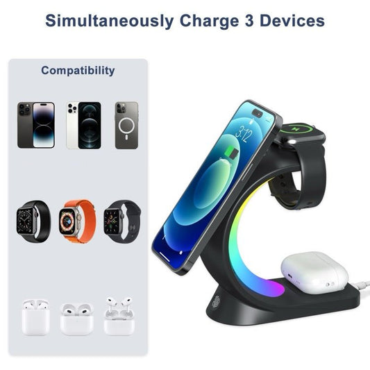 3-en-1 RVB Lumière d'ambiance MagSafe
Téléphone Montre Écouteur Chargeur sans fil, Couleur:
Noir sans prise - Wakeshopes