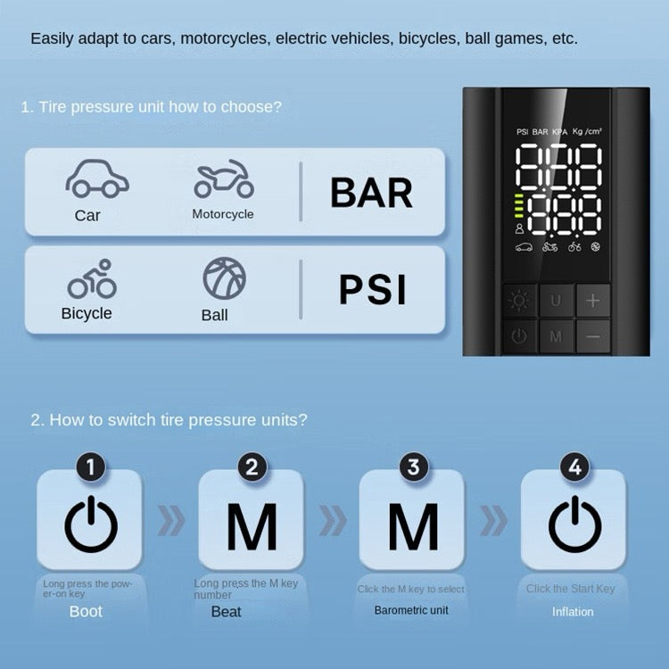 Pompe à air électrique intelligente portable à affichage numérique pour voiture