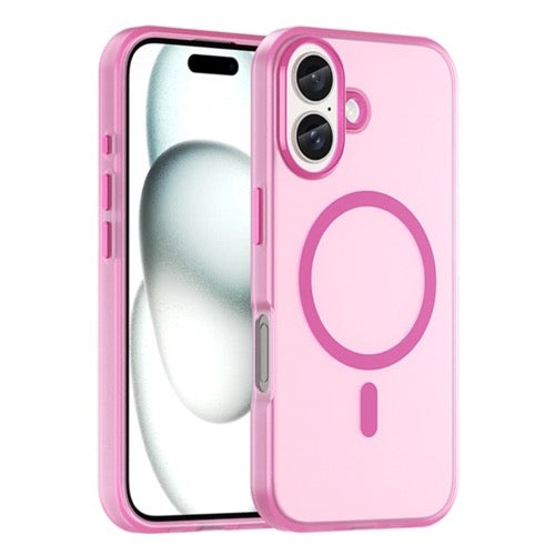 Pour iPhone 16 MagSafe givré translucide TPU + PC coque de téléphone à couverture complète (rose)