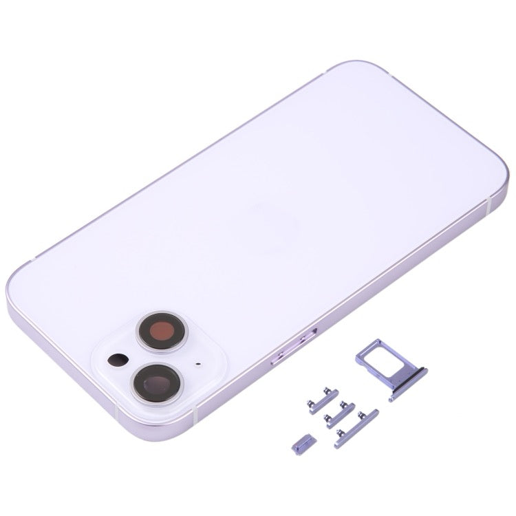 Coque arrière de batterie pour iPhone 14 avec cadre central/touches latérales (violet) avec logo