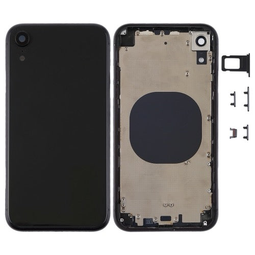 Couvercle du boîtier arrière avec objectif de la caméra, plateau de la carte SIM et touches latérales pour iPhone XR (noir) avec logo
