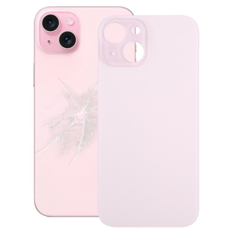 Pour iPhone 15 Remplacement facile Grand trou de caméra Couvercle de batterie arrière en verre (rose)