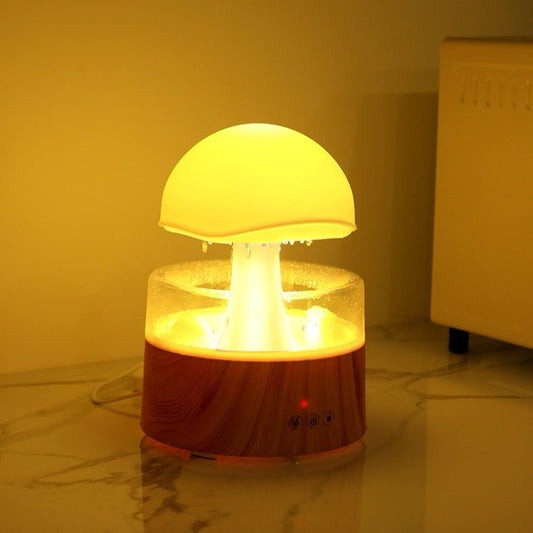 500ml Pluie Humidificateur Champignon Nuage Coloré Lampe De Nuit Aromathérapie Machine Avec Télécommande, Style: Prise Directe USB (Grain De Bois) - Wakeshopes