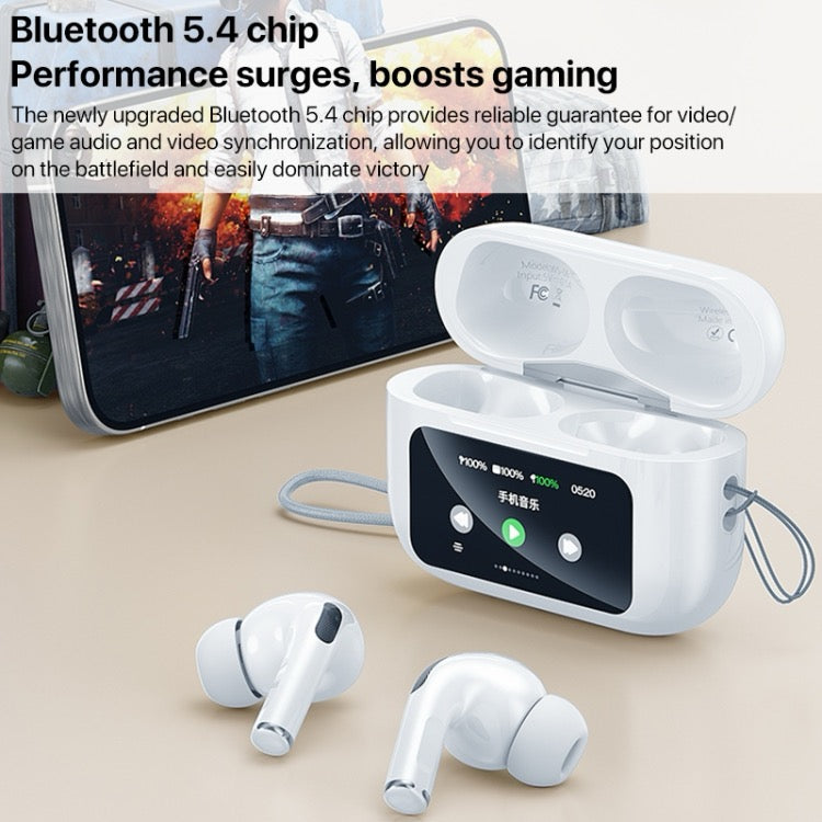 Écouteurs sans fil Bluetooth à réduction de bruit avec écran couleur intelligent (blanc)