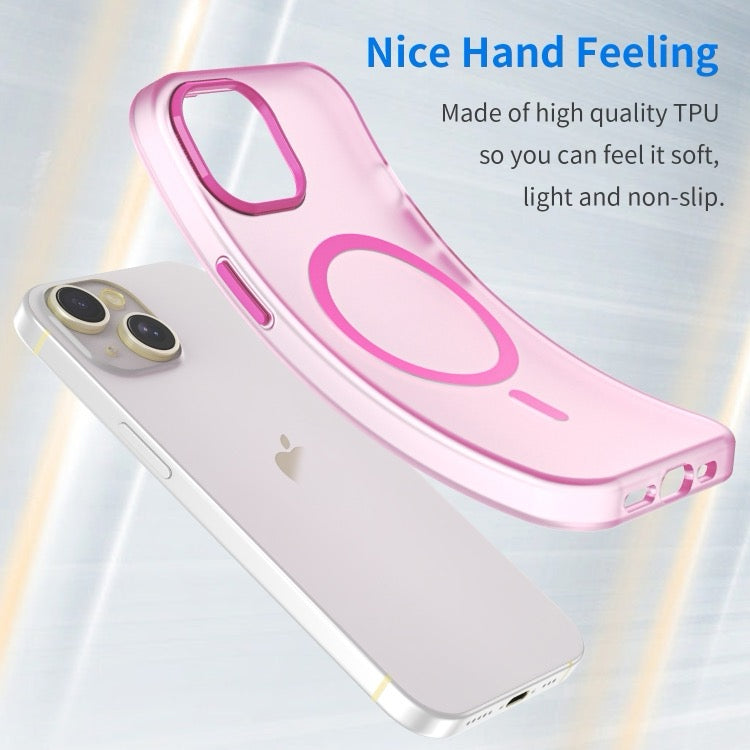 Pour iPhone 16 MagSafe givré translucide TPU + PC coque de téléphone à couverture complète (rose)