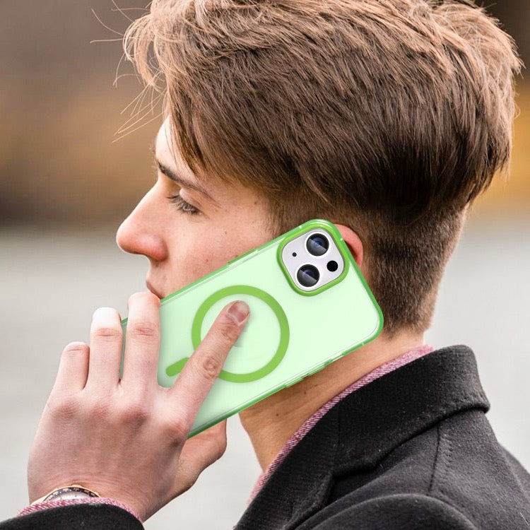 Pour iPhone 16 MagSafe givré translucide TPU + PC coque de téléphone à couverture complète (Vert)
