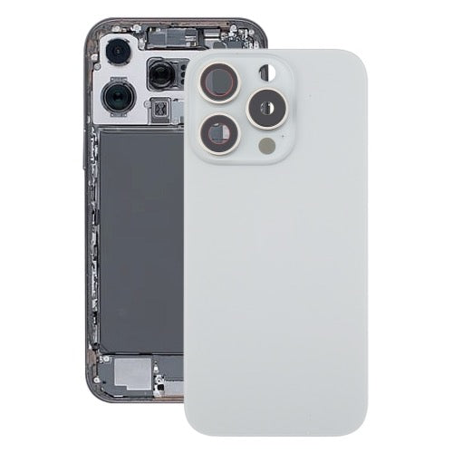 Pour iPhone 16 Pro Coque arrière de batterie en verre d'origine avec couvercle d'objectif d'appareil photo (argent) avec logo