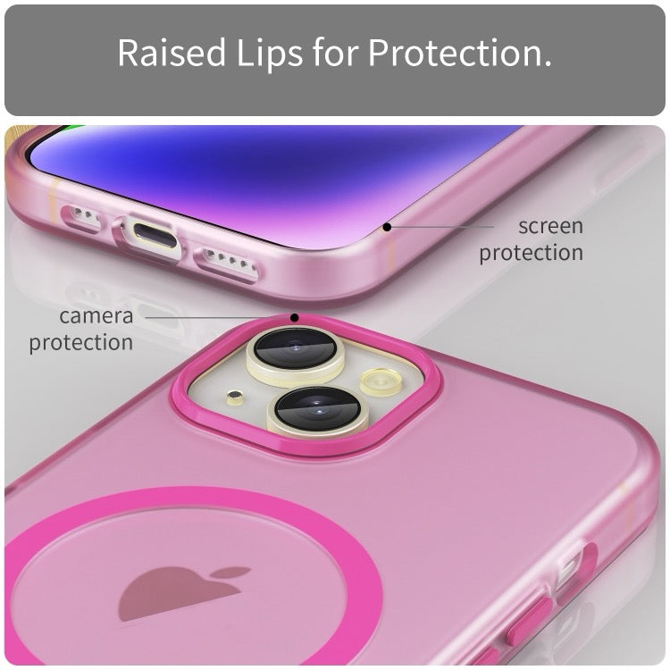 Pour iPhone 16 MagSafe givré translucide TPU + PC coque de téléphone à couverture complète (rose)