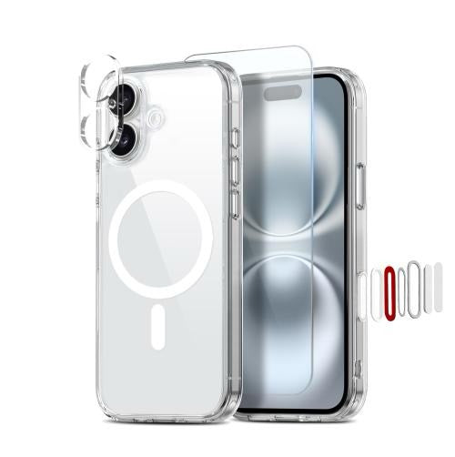 Pour iPhone 16 NORTHJO 3 en 1 PC Étui de téléphone magnétique avec film d'écran et film d'objectif (transparent)