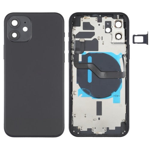 Couverture arrière de la batterie (avec touches latérales et plateau de carte et puissance + Volume Flex Câble et module de chargement sans fil) pour iPhone 12 avec logo