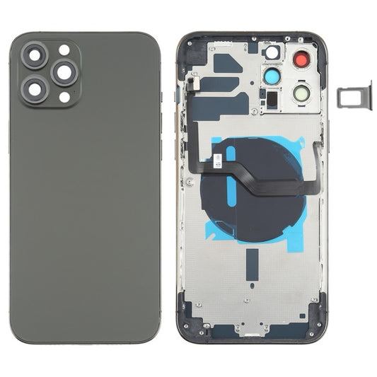Couverture arrière de la batterie (avec touches latérales et plateau de carte et puissance + volume Flex Câble et module de chargement sans fil) pour iPhone 12 Pro Max (Noir) avec logos
