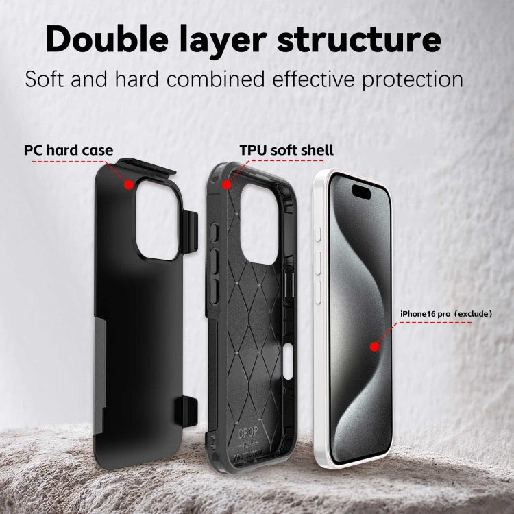 Coque iPhone 16 Pro Armor Magsafe PC Hybrid TPU Phone Case (Noir)