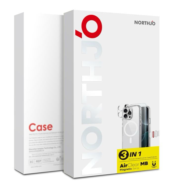 Pour iPhone 16 NORTHJO 3 en 1 PC Étui de téléphone magnétique avec film d'écran et film d'objectif (transparent)