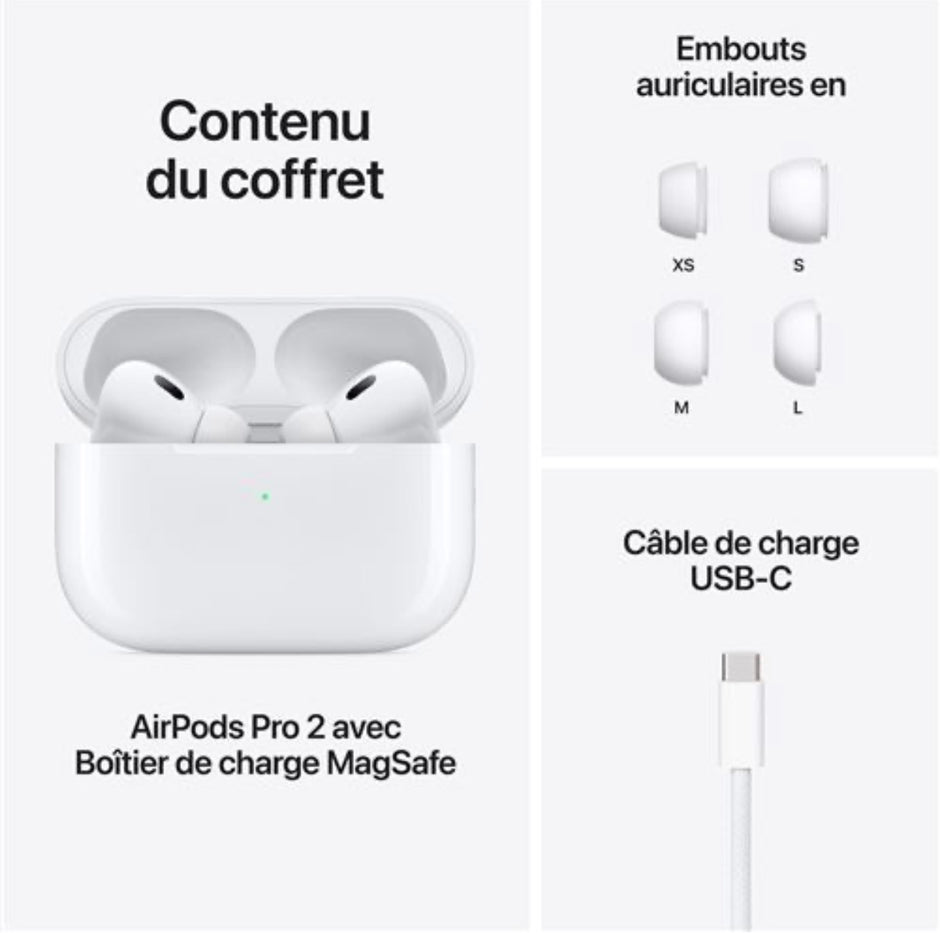 Apple AirPods Pro 2ᵉ génération Blanc – Écouteurs Bluetooth à réduction de bruit avec boîtier MagSafe USB-C