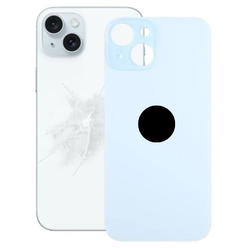 Pour iPhone 15 Remplacement facile Grand trou de caméra Couvercle de batterie arrière en verre (Bleu)