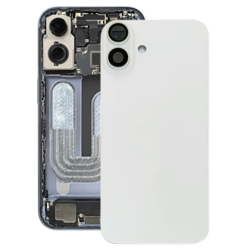Pour iPhone 16 Plus Cache arrière de batterie avec cache d'objectif d'appareil photo (blanc) avec logo