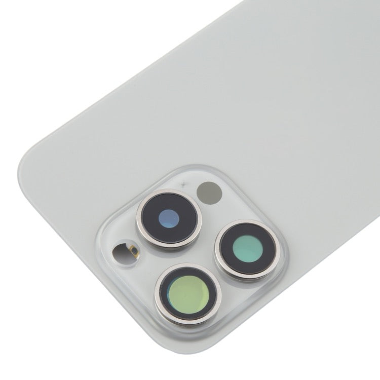Pour iPhone 16 Pro Max Coque arrière de batterie en verre d'origine avec couvercle d'objectif d'appareil photo + aimant MagSafe (argent) avec logo