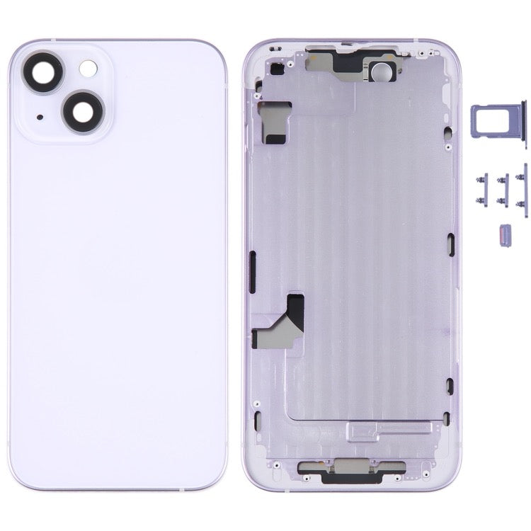 Coque arrière de batterie pour iPhone 14 avec cadre central/touches latérales (violet) avec logo