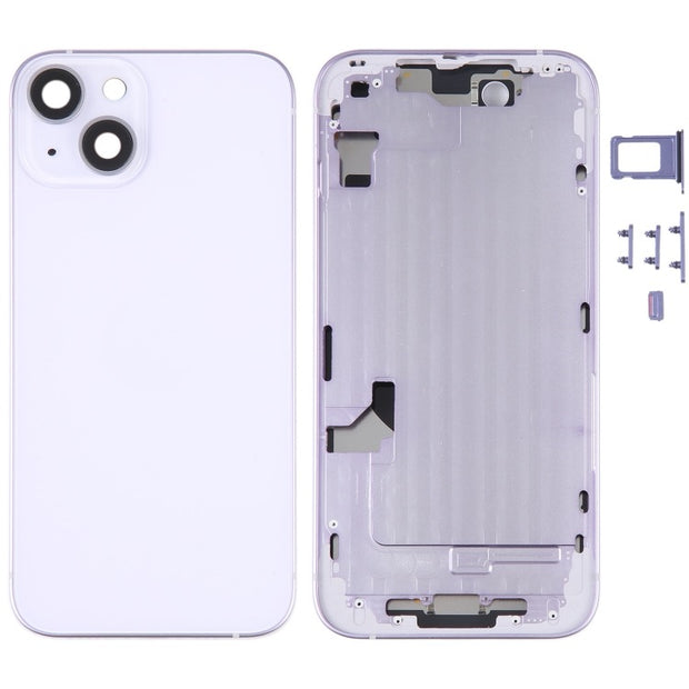 Coque arrière de batterie pour iPhone 14 avec cadre central/touches latérales (violet) avec logo