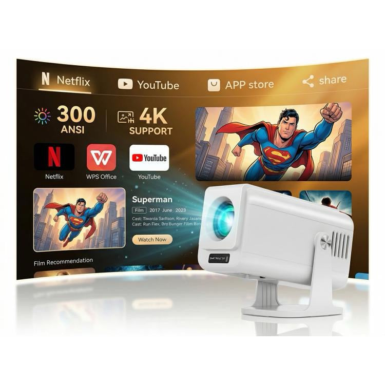 Projecteur intelligent portable V1 à mise au point manuelle, écran LCD 3 pouces, résolution 1920 x 1080p, fréquence de rafraîchissement de 270 Hz, système d'exploitation Android 13, type de prise EU  (blanc)
