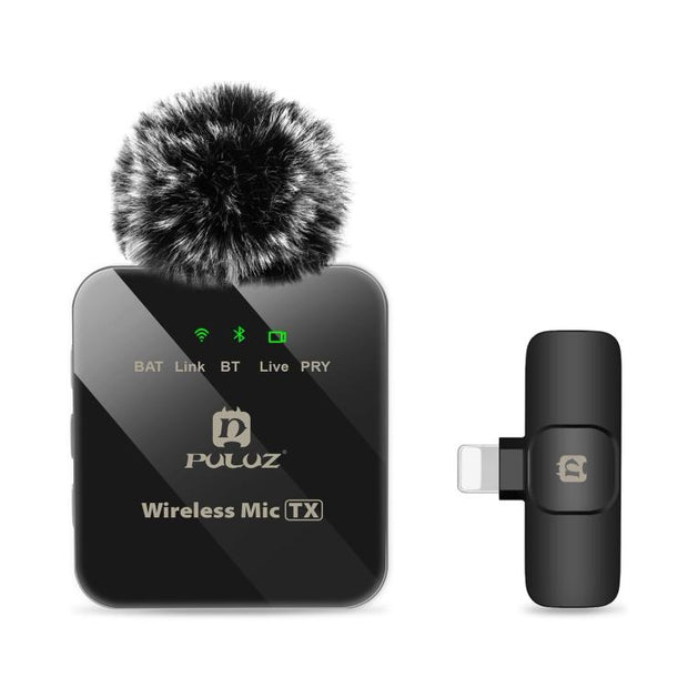 PULUZ Microphone cravate sans fil PULUZ pour iPhone / iPad, récepteur 8 broches (noir)