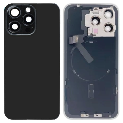 Pour iPhone 15 Pro Max Couvercle arrière de batterie en verre avec support de flash + module de chargement sans fil avec logo