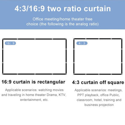 Rideau de film de projecteur en polyester de soie de lait pliable, taille : 100 pouces (16:9) zone de projection : 186 x 105 cm