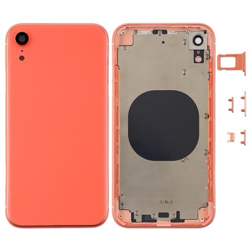 Couvercle du boîtier arrière avec objectif de la caméra, plateau de la carte SIM et touches latérales pour iPhone XR (corail) avec logo