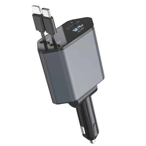 Chargeur rapide de voiture à affichage numérique double ligne rétractable USB multifonctionnel 4 en 1
120 W (8 broches + type-C)