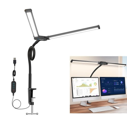 OPULUZ Lampe de bureau à double tête avec tube à col de cygne PULUZ (noir)