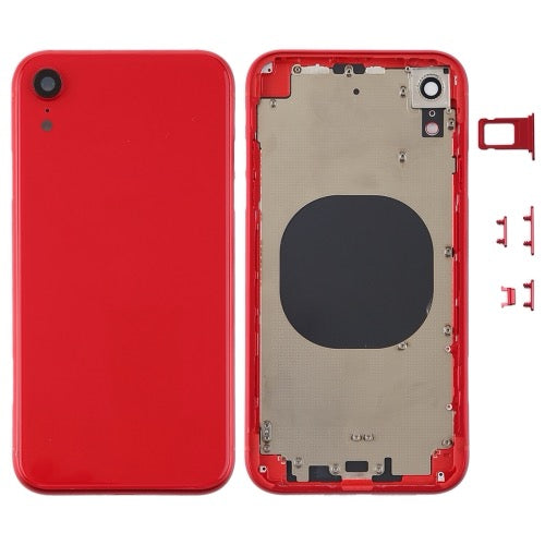 Couvercle du boîtier arrière avec objectif de la caméra, plateau de la carte SIM et touches latérales pour iPhone XR (rouge) avec logo