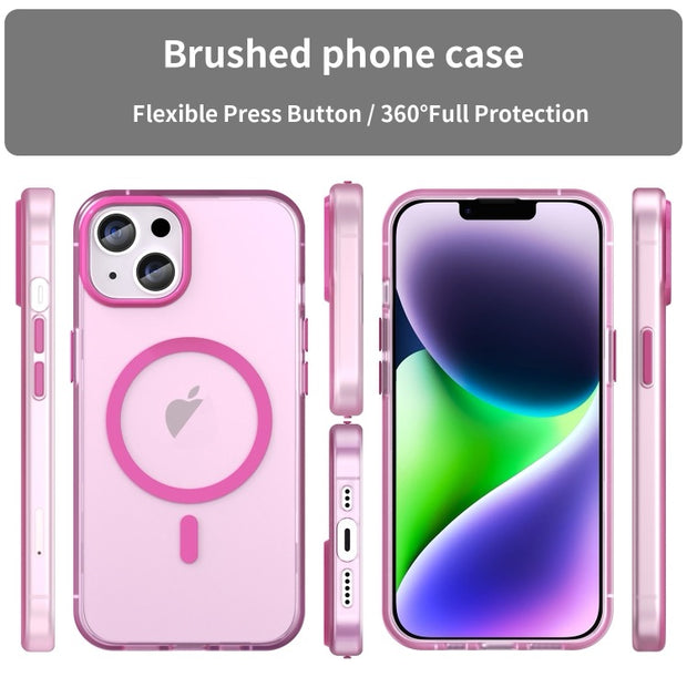Pour iPhone 16 MagSafe givré translucide TPU + PC coque de téléphone à couverture complète (rose)