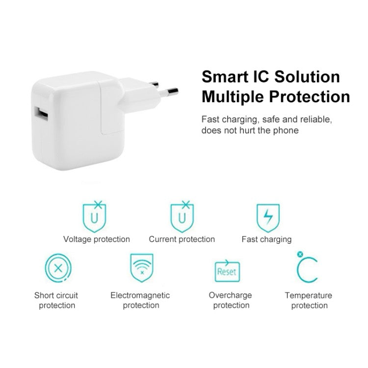 Chargeur USB 12W + Câble de données USB à 8 broches pour iPad / iPhone / iPod série EU - Wakeshopes