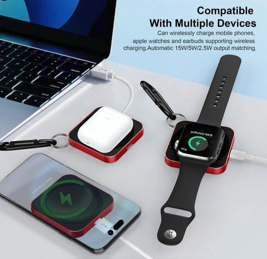 ￼Chargeur sans fil magnétique 15W 3 en 1 pour Airpods de téléphone portable IWatch (Rouge) - Wakeshopes