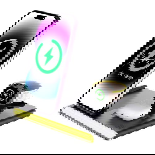 Chargeur sans fil magnétique pliable C27 15 W 4 en 1 avec lumière ambiante (noir) - Wakeshopes