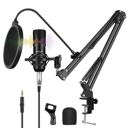 Condenser Microphone Studio Broadcast Professional Singing Microphone Kits with Suspension Scissor Arm & Metal Shock Mount et USB
Sound Card (noir) - Wakeshopes